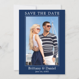 Modernes, einfaches Minimalistisches Foto Navy Blu Save The Date