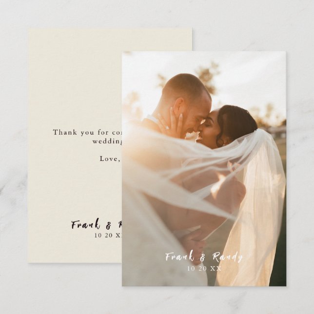 Modernes einfaches Minimalistisches Newlyweds Foto Dankeskarte (Vorne/Hinten)