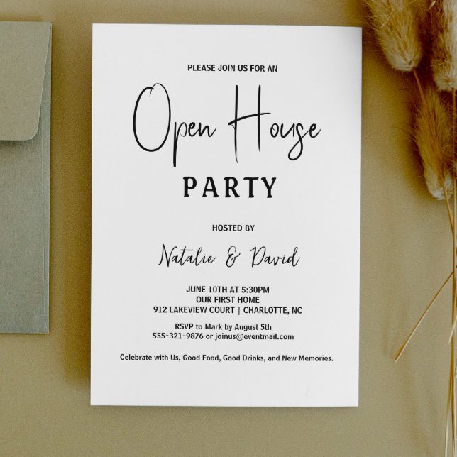 Modernes, einfaches, Minimalistisches Schwarz-Weiß Einladung (Modern Simple Minimalist Black & White Open House Invitation sample chic business  party office )
