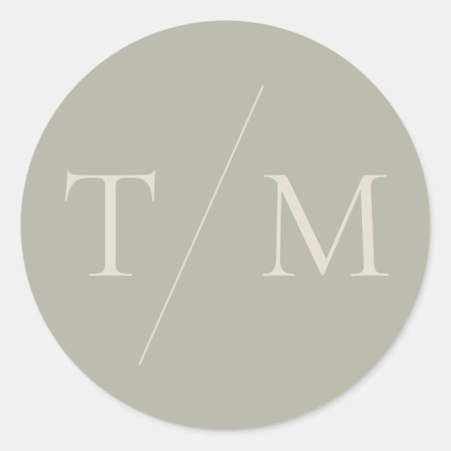 Modernes einfaches Monogram Sage Mix & Match Weddi Runder Aufkleber (Vorderseite)