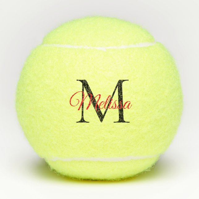 Modernes, einfaches Monogramm schwarz rot Tennisbälle (Vorderseite)