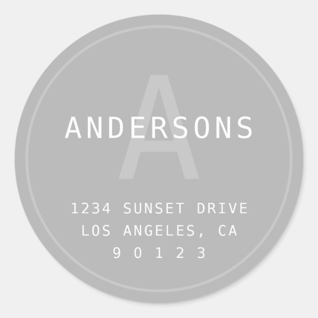 Modernes, einfaches Monogramm und Adresse | Light  Runder Aufkleber (Vorderseite)