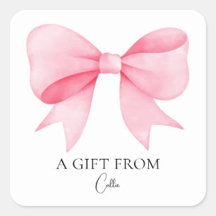 Modernes, einfaches, Niedlich rosa Bow-Geschenk vo Quadratischer Aufkleber