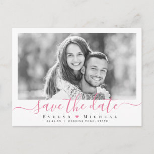 Modernes, einfaches rosa Skript-Foto Save the Date Postkarte