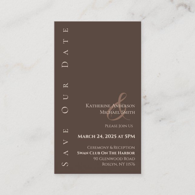 Modernes, einfaches Save the Date-Country Brown Visitenkarte (Vorderseite)