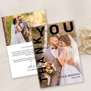 Modernes einfaches Schwarz-Overlay-Foto Hochzeitss Dankeskarte
