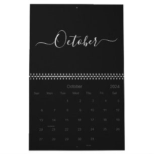 Modernes, einfaches Schwarz-weißes Drehbuch Monat  Kalender
