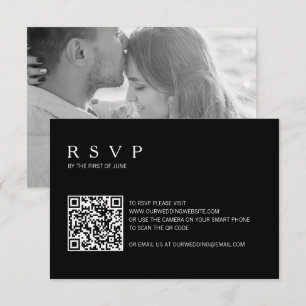 Modernes Einfaches Schwarzes Foto QR-Hochzeitsstif RSVP Karte