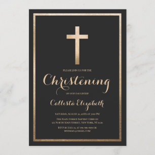 Modernes einfaches Schwarzes Gold-Kreuz-Christenin Einladung