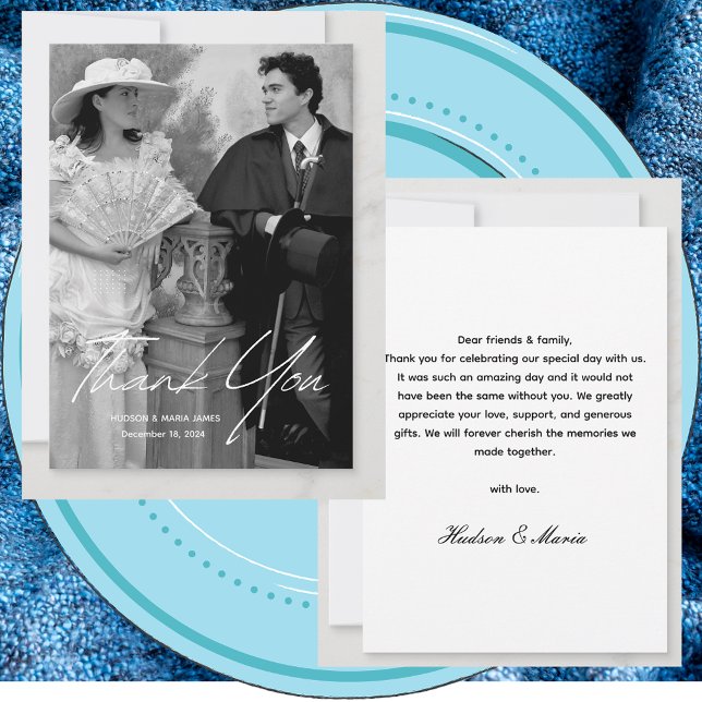 Modernes, einfaches Script Classic Foto Wedding Cu Dankeskarte (Von Creator hochgeladen)