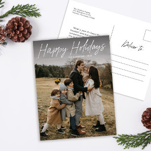 Modernes, einfaches Script Happy Holidays Family F Feiertagspostkarte