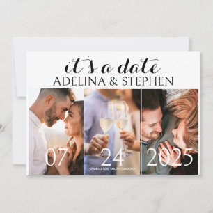 Modernes, einfaches Skript Drei Foto Galerie QR CO Save The Date