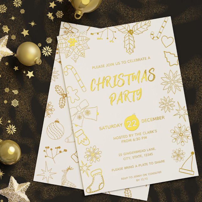 Modernes, einfaches Weiß- und Goldelegantes Xmas-P Folieneinladung (Modern Simple White and Gold Elegant Xmas Party Foil Invitation)