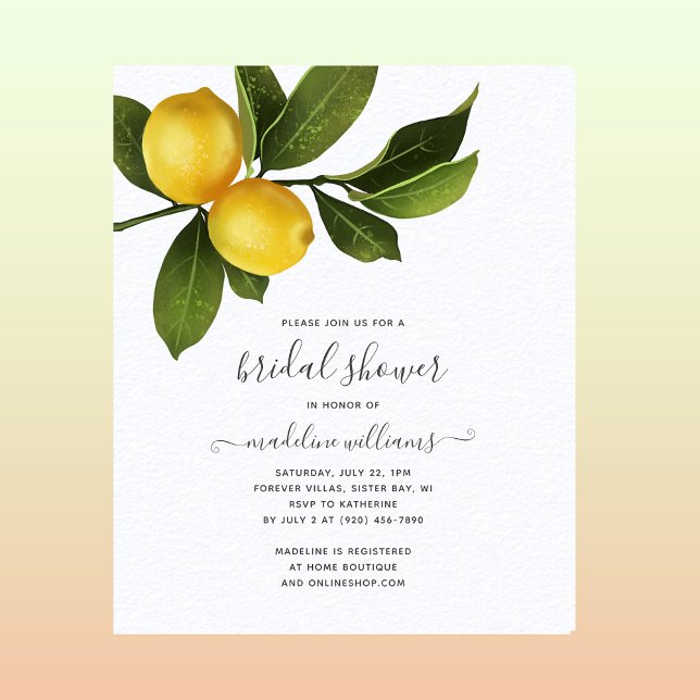Modernes Einladungspapier von Citrus Lemon Bridal Flyer (Von Creator hochgeladen)