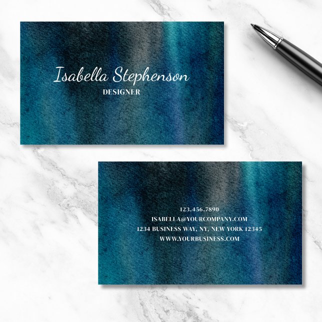 Modernes, einzigartiges Aquarell Blau Grün Minimal Visitenkarte (Von Creator hochgeladen)