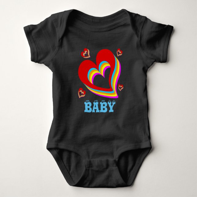 modernes, einzigartiges, farbiges Herzbaby, indivi Baby Strampler (Vorderseite)