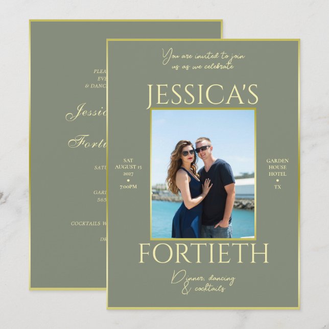 Modernes Elegance Foto 40. Geburtstag Einladung (Vorne/Hinten)