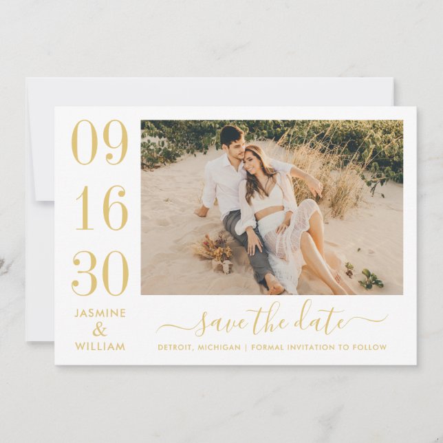 Modernes Elegance Gold Wedding Foto Save The Date (Vorderseite)