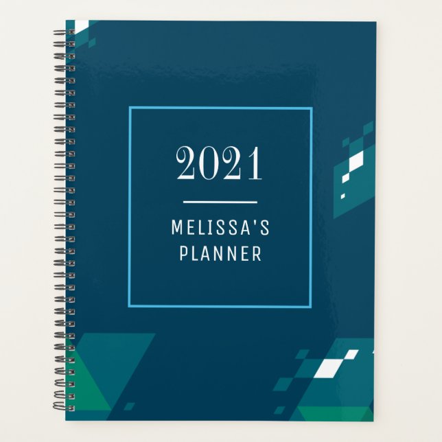 Modernes Elegant 2021 Personalisiert Blue Planer (Vorderseite)