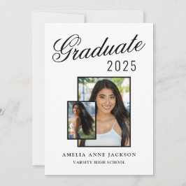 Modernes Elegant 2025 Graduate Foto Black & White Einladung