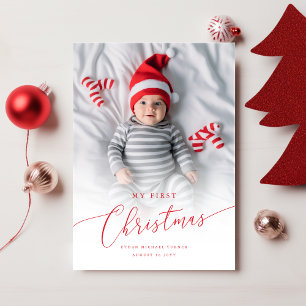 Modernes Elegant Baby's First Christmas Foto Feiertagskarte