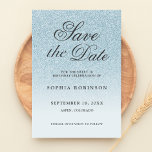 Modernes Elegant Blue Save the Date Sweet 16<br><div class="desc">Moderne und elegante Saphirblau Glitzer ombre Drehbuch Save the Date Karte 16 . Geburtstag Geburtstagsparty mit schwarz modernen Kalligraphie. Stilvolles und einzigartiges Design.</div>
