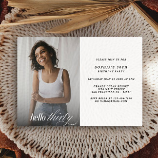 Modernes Elegant Hello Thirty Birthday Foto Einladung