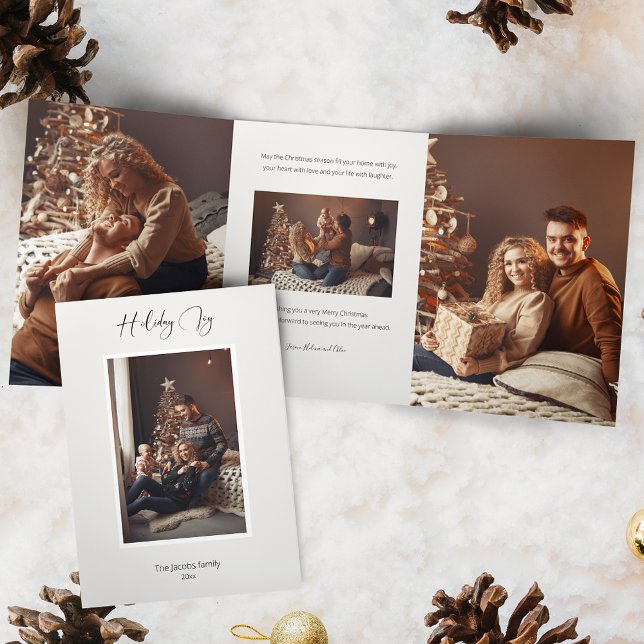 Modernes Elegant Holiday Joy Script Foto Dreifach Gefaltete Karte (Von Creator hochgeladen)