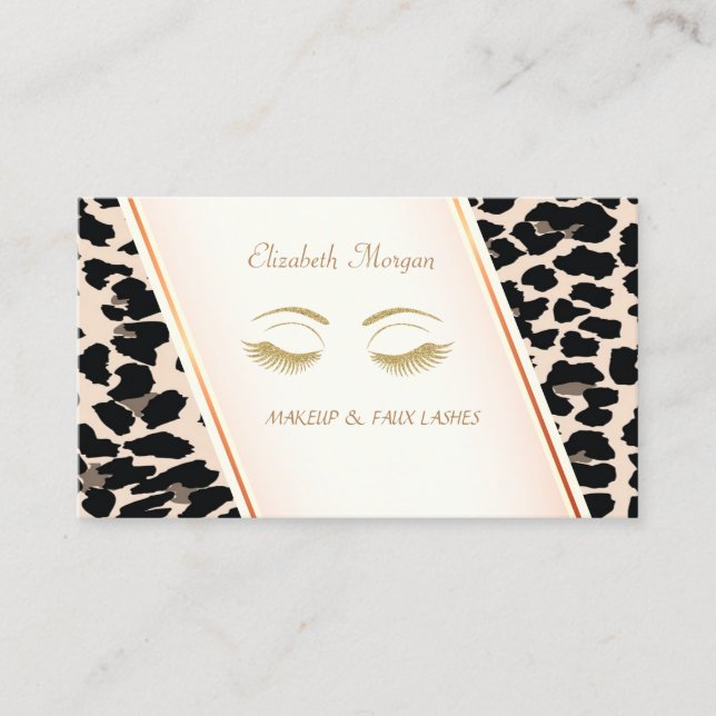 Modernes Elegant, Leopard Print, Lashes Visitenkarte (Vorderseite)