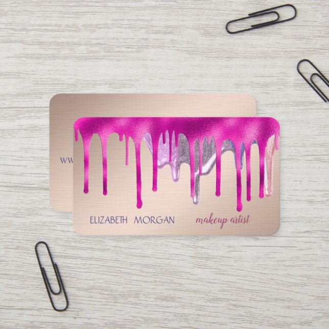 Modernes Elegant, Makeup Artist, Tropfen Visitenkarte (Vorderseite/Rückseite Beispiel)