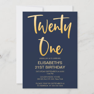 Modernes Elegant Simple Navy 21. Geburtstag Party Einladung