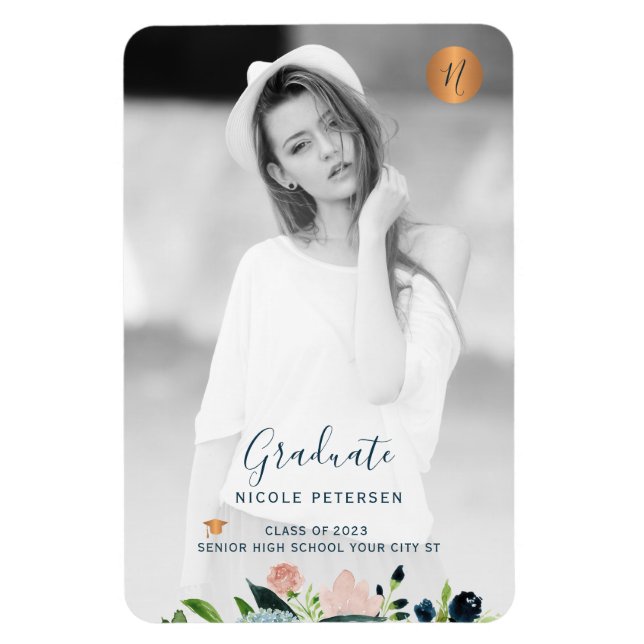 Modernes, elegantes Abschluss Foto Overlay Magnet (Vertikal)