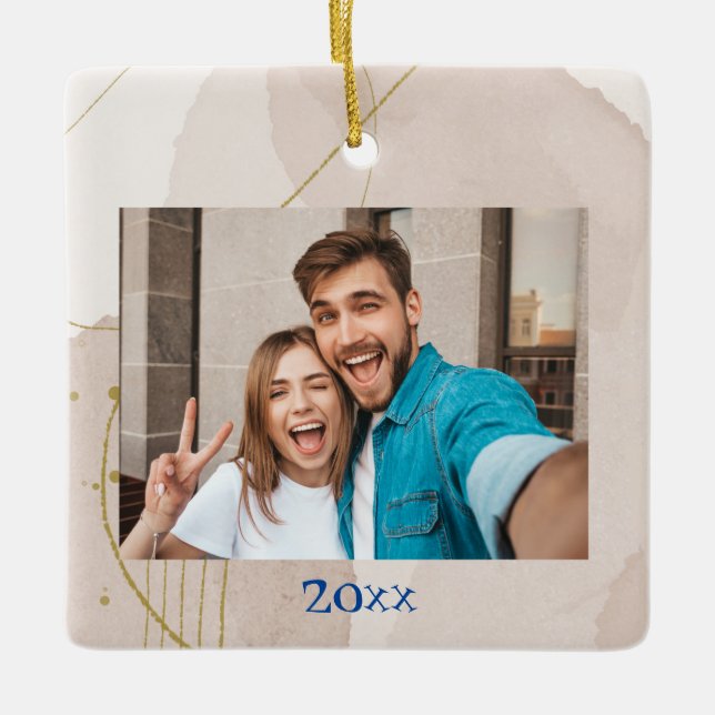 Modernes elegantes Abstraktes Hochzeitsfest-Foto Keramikornament (Vorderseite)