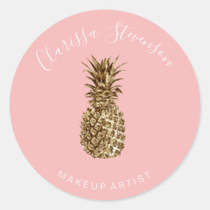 Modernes, elegantes Ananas-Rosa-Make-up Runder Aufkleber
