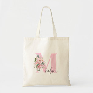 Modernes elegantes Anfangsname Rosa florales Monog Tragetasche