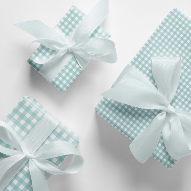 Modernes Elegantes Aqua Blue Gingham Karo Pattern Geschenkpapier Set (Aqua blue and white gingham gift wrapping paper sheets. Pastel turquoise gingham pattern gift wraps.)