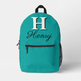 Modernes, elegantes Aquamarines Monogramm Bedruckter Rucksack