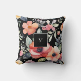 Modernes, elegantes Aquarellblumen mit Monogramm Kissen