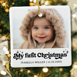Modernes elegantes Baby First Christmas Baby Foto Keramikornament
