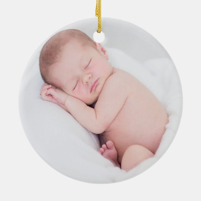 Modernes Elegantes Baby First Christmas Keramik Ornament (Hinten)