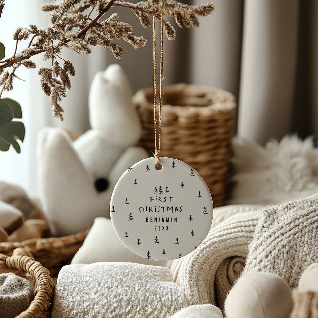 Modernes, elegantes Baby First Weihnachten Keramik Ornament (Von Creator hochgeladen)