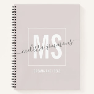 Modernes, elegantes Beige-Skriptname Monogram Notizbuch