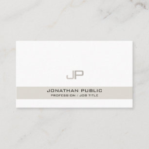 Modernes elegantes Beige White Chic Monogram Visitenkarte