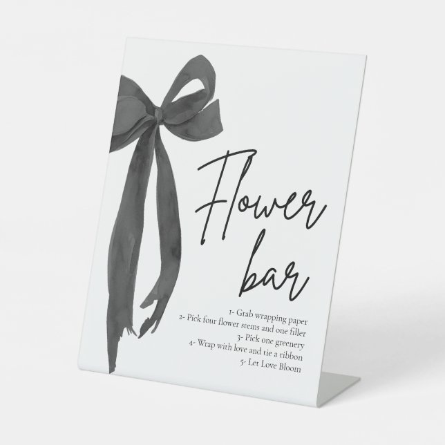 Modernes, elegantes Black Bow Blume Bar Sockelschild (Vorderseite)