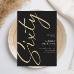 Modernes elegantes Black Gold 60. Geburtstag Einladung<br><div class="desc">Erstellen Sie Ihre eigenen personalisierten 60. Geburtstagsfeier-Einladungen mit minimalistischer Schrift-Typografie in Goldfarbe.</div>