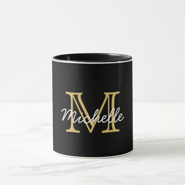 Modernes elegantes Black Gold handgeschriebenes Mi Tasse (Zentrum)