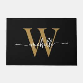 Modernes, elegantes Black Gold Monogram Name Scrip Fußmatte
