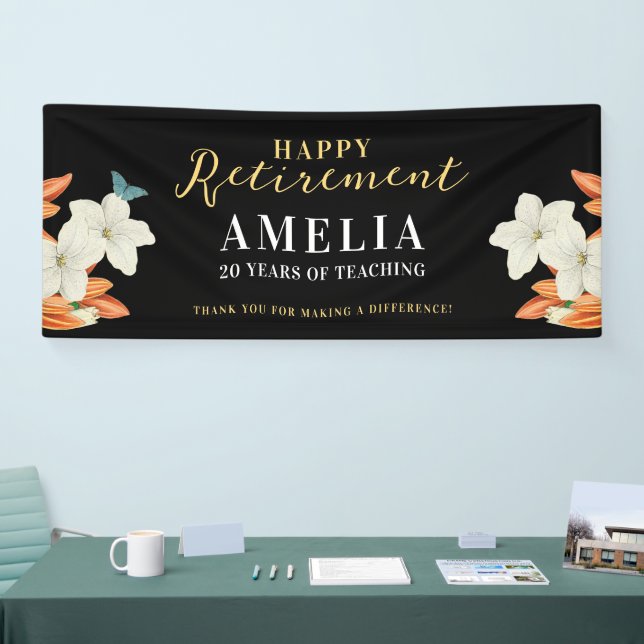 Modernes elegantes Black Retirement Floral Gold Sc Banner (Messe)