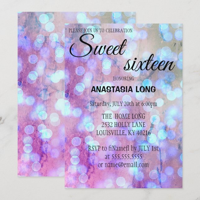Modernes, elegantes Blau Lila Save the Date Funkel (Vorne/Hinten)