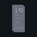 Modernes, elegantes Blau mit rosa Tischmenü Menükarte<br><div class="desc">Moderne Hochzeitsempfang Top-Menü Table Zelt Zeichen mit großem rosa Herz. Lass Deinem Hochzeitsgast, was er auf der Hochzeitsfeier-Karte mit diesem minimalistischen Menüdesign mit eleganter weißer und rustikaler rosa Typografie und einem großen romantischen Herzstück weiß. Es gibt auch Platz, um die Namen und das Datum der Hochzeit hinzuzufügen. Der Hintergrund ist...</div>